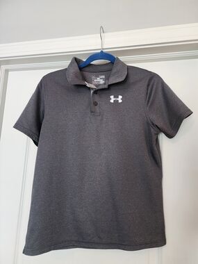 Under Armour Boys Gray Short-Sleeve Performance Polo with White Logo